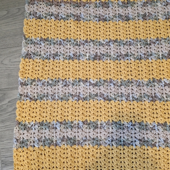 Handmade Crochet Blanket Lapghan Mustard Yellow Earth Tone Stripe Throw 36 X 34 - Picture 4 of 12